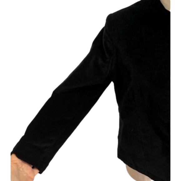 90s NEIL MARTIN BLACK VELVET BLAZER COTTON CROPPED COLLARLESS & 3/4 SLEEVES SZ 8 - Picture 6 of 9